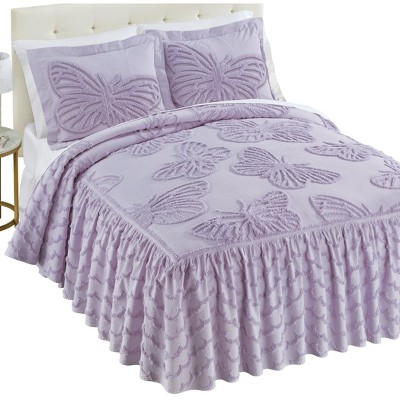 Collections Etc Butterfly Textured Chenille Ruffled Border Bedspread