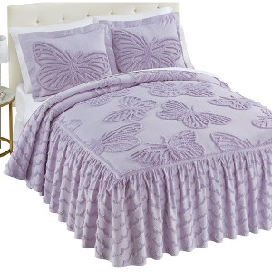 Collections Etc Butterfly Textured Chenille Ruffled Border Bedspread - 1 of 3