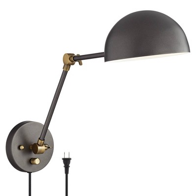 360 Lighting Industrial Swing Arm Wall Lamp Gunmetal Brass Plug-In Light Fixture Adjustable Up Down Bedroom Living Room Reading