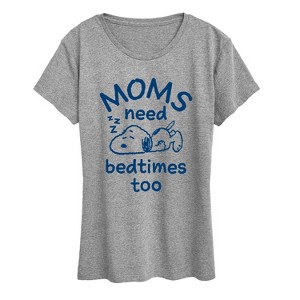 Women's - Peanuts - Moms Need Bedtimes Too Snoopy Short Sleeve Graphic T-Shirt - 1 of 4