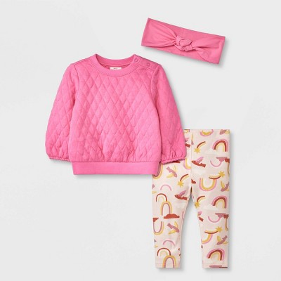 Image of Baby Girls' Quilted Sweatshirt with Leggings - Cat & Jack™ Pink 3-6M