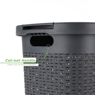 Gray Plastic Wicker Laundry Hamper with Lid and Wheels