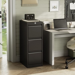 3 Drawer Black Metal Filing Cabinets,  File Cabinet with Lock -  Metal Vertical Filing Cabinet for Home Office Organize Letters/Legal/A4 - 1 of 4