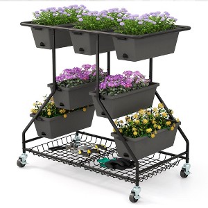 Tangkula 3-tier Vertical Raised Garden Bed w/ 7 Planter Boxes Drainage Holes Storage Shelf - 1 of 4