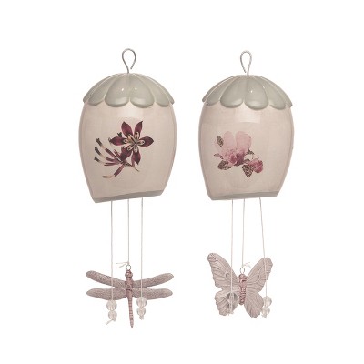 Transpac Dolomite Floral Wind Chime Set of 2 Beige Bells Outdoor Decor for Garden and Patio