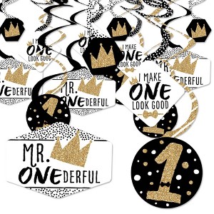 Big Dot of Happiness 1st Birthday Little Mr. Onederful - Boy First Birthday Party Hanging Decor - Party Decoration Swirls - Set of 40 - 1 of 4