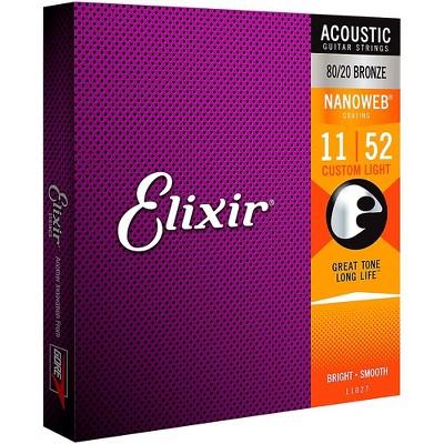 Elixir 80/20 Bronze Acoustic Guitar Strings with NANOWEB Coating, Custom Light (.011-.052)