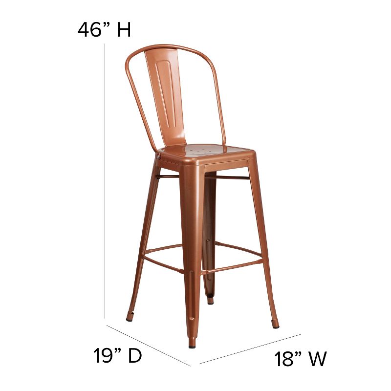 Emma and Oliver Commercial Grade 30"H Metal Indoor-Outdoor Barstool with Drain Holes and Back, 5 of 13