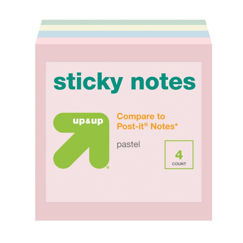 4pk 3&#34;x3&#34; Sticky Notes Pastel - up &#38; up&#8482;, 1 of 7