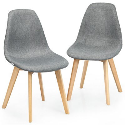 Costway Set of 2 Dining Chair Fabric Cushion Seat Modern Mid Century W/Wood Legs Grey