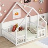 CAVINAS Twin/Full Size House-Style Bed Frame with Fence Guardrails,Modern Floor Bed for Kids Room,Bedroom - 3 of 4