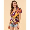 Allegra K Women's Hawaiian Floral Leaves Printed Short Sleeve Button Down Vintage Shirt - 4 of 4