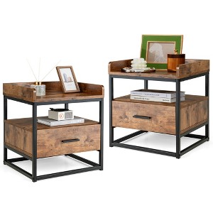 Tangkula 2PCS Nightstand Side End Sofa Table w/ Metal Frame for Living Room Bedroom - 1 of 4