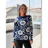 Women's Navy White Floral Print Crew Neck Sweater - 4 of 4