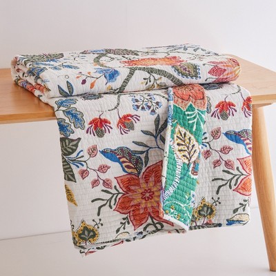 Carmina Floral Vines Reversible Cotton Throw Blanket 50x60in