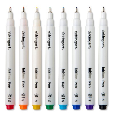 KINGART PRO Inkline Fine Line Pens, 8 Colors, Size 05