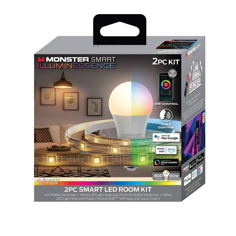 Monster Smart LED Room Kit with RGB Bulb and 2m LED Light Strip, 1 of 6