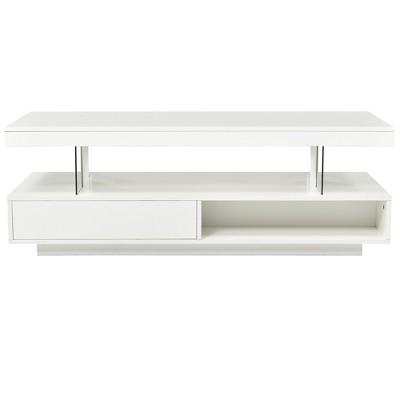 Vynxaria White High-Gloss Coffee Tables with Storage and Display Shelves