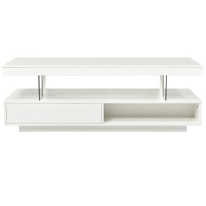 Vynxaria White High-Gloss Coffee Tables with Storage and Display Shelves - 1 of 4