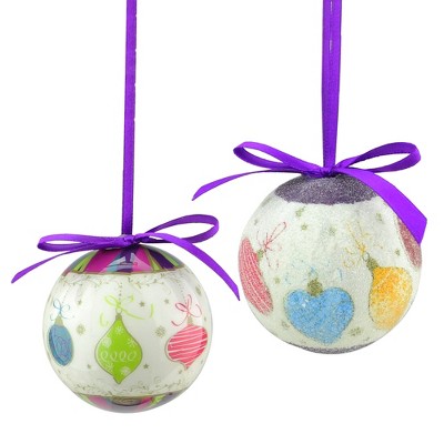 Northlight 8pc Purple and White Decoupage Shatterproof Christmas Ball Ornaments 2.25" (57mm)