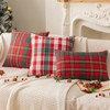 Set of 2 Red Christmas Scottish Plaid Throw Pillow Covers 18x18 Inch Green Woven Farmhouse Winter Decorative - 3 of 4