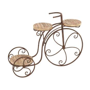 Metal and Wood Novelty Bicycle Plant Stand with Wooden Platforms Brown - Olivia & May