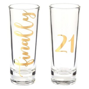 Blue Panda 2-Pack Novelty Shot Glasses for 21st Birthday Party, Finally 21, 2 oz - 1 of 4