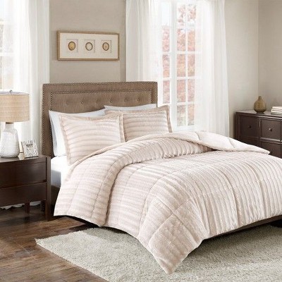 Sapphtopaz 3-Peice Faux Fur Comforter Set, All-Over Pleated Fur Bedding Set with Matching Shams, Hypoallergenic Polyester, OEKO-TEX Certified