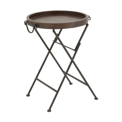 Black Metal Folding Accent Table with Brown Wood Top