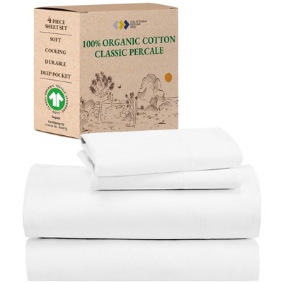 California Design Den  Bed Sheets Set - 100% Organic Cotton Percale, Deep Pocket