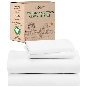 California Design Den  Bed Sheets Set - 100% Organic Cotton Percale, Deep Pocket - 1 of 4
