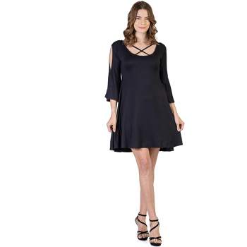 24seven Comfort Apparel Womens Classic Long Sleeve Flared Mini  Dress-brown-m : Target