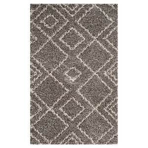Brown/Ivory Abstract Shag/Flokati Loomed Accent Rug - (3