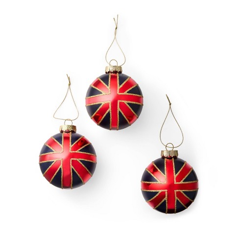 M&S 3ct Union Jack Flag Glass Christmas Tree Ornament Set - image 1 of 4