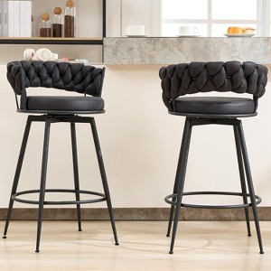 DYHOME 28 inch Bar Stools Set of 2, Modern Counter Height Bar Stools, 360° Swivel Suede Fabric Stool Chairs with Woven Back and Footrest - 1 of 4