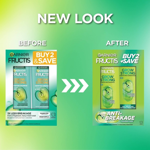 Garnier Fructis Active Fruit Protein Grow Strong Champú y Acondicionador Paquete Doble - 24.5 fl oz: Nutritivo, Libre de Parabenos, Vegano 2