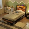 CLIHOME Twin Size Bed Frame with Storage Headboard, Metal Platform Bed with Charging Station, Bookcase Storage - 3 of 4