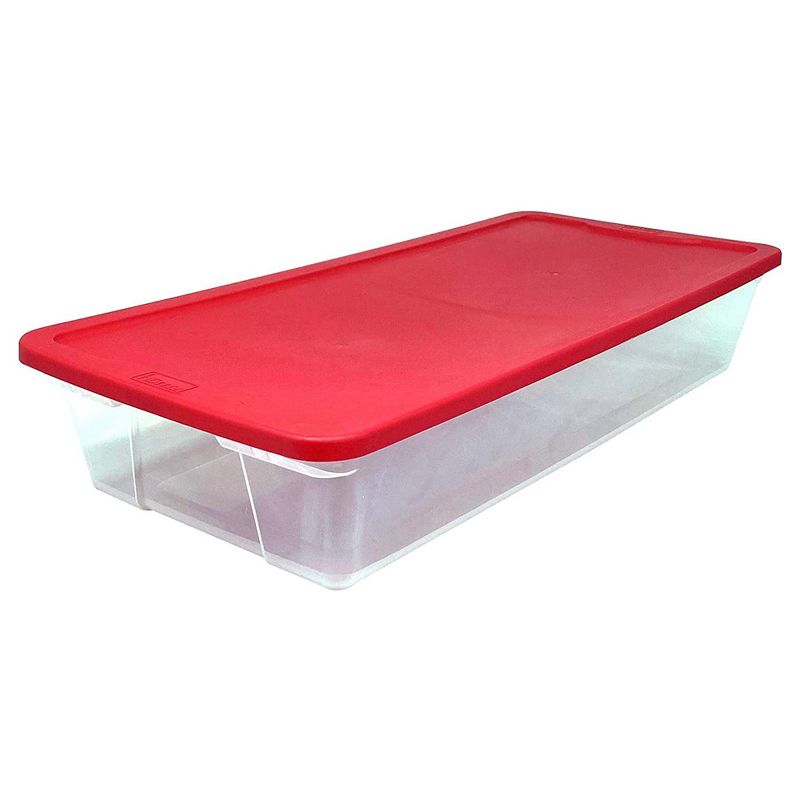 Homz 3421CLRDDC.02 Large 41 Quart Clear Plastic Under Bed Stackable Holiday Storage Container with Red Snap Lock Lid, 2 Pack, 3 of 8