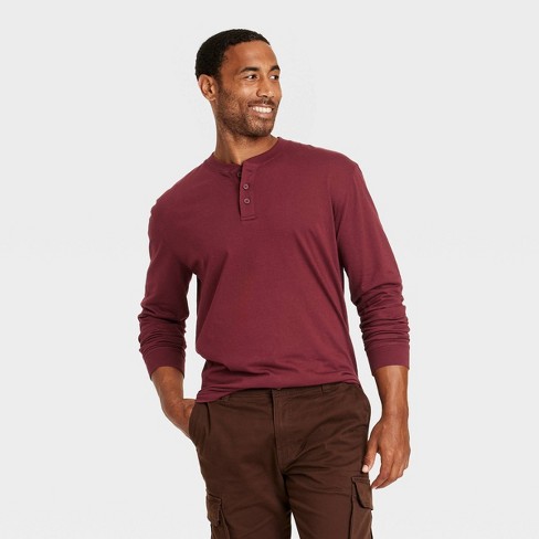 Men s Long Sleeve Henley T shirt Goodfellow Co Maroon S Target