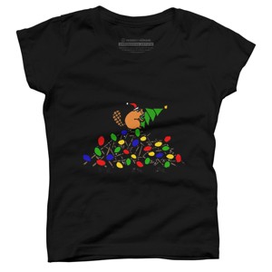Girl's Design By Humans Cool Christmas Beaver dding Lights to Dam By SmileToday T-Shirt - 1 of 3