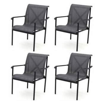 Four Seasons Courtyard Norwalk Dining Chair with Sling Fabric and Powder Coated Aluminum Frame Up To 250 Pounds Weight Capacity, Gray (4 Pack)