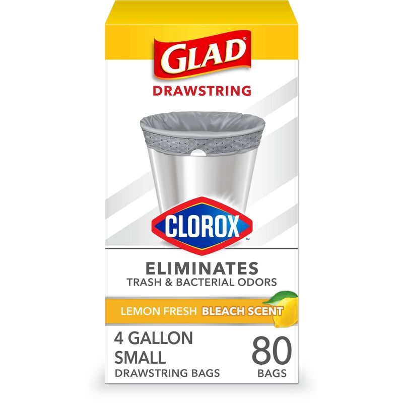 Glad Small Drawstring Trash Bags - Clorox Lemon Fresh - 4 Gallon, 1 of 13