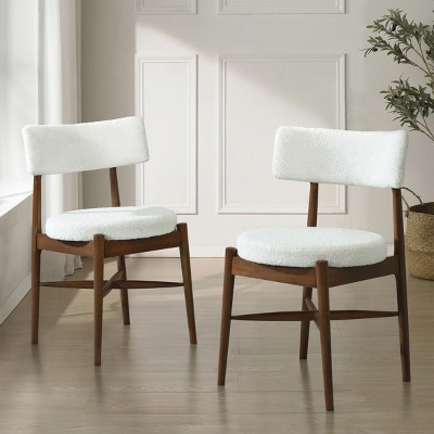 Mid-Century Modern Dining Chair Set of 2 with Boucle Upholstered Open Back & Rubber Wood Frame for Dining Room-Baofuwish