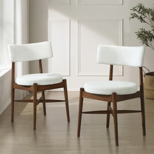 Mid-Century Modern Dining Chair Set of 2 with Boucle Upholstered Open Back & Rubber Wood Frame for Dining Room-Baofuwish - 1 of 4