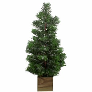 Northlight 3' Snowy Pine Artificial Christmas Tree in Wooden Pot - Unlit - 1 of 4