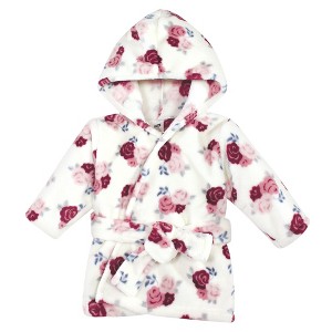 Hudson Baby Infant Girl Plush Animal Face Bathrobe, Floral, 0-9 Months - 1 of 2
