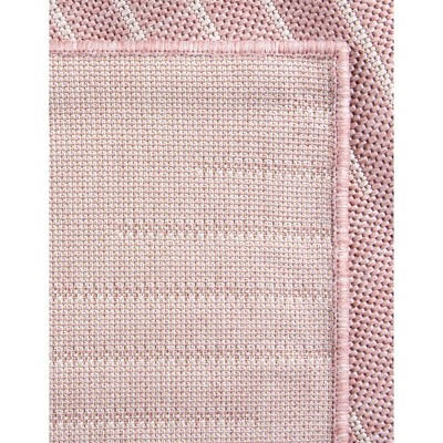 Pink and Ivory Square Outdoor Synthetic Area Rug