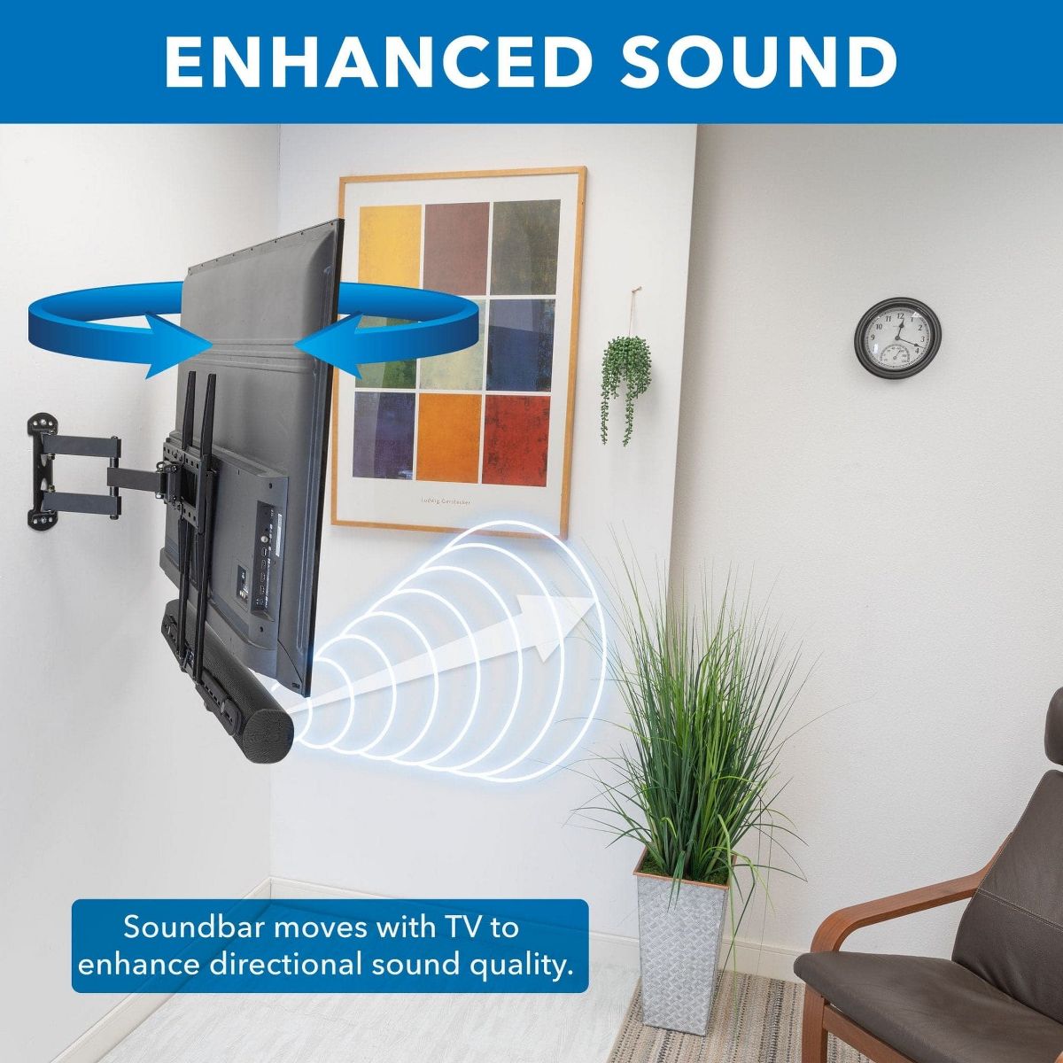 Mount-It! TV Speaker Mounting Bracket for Sonos Arc | Directional Sound All Around with TV Mount for Sonos Arc | VESA Patterns Up to 600 mm | Black - thumbnail 7
