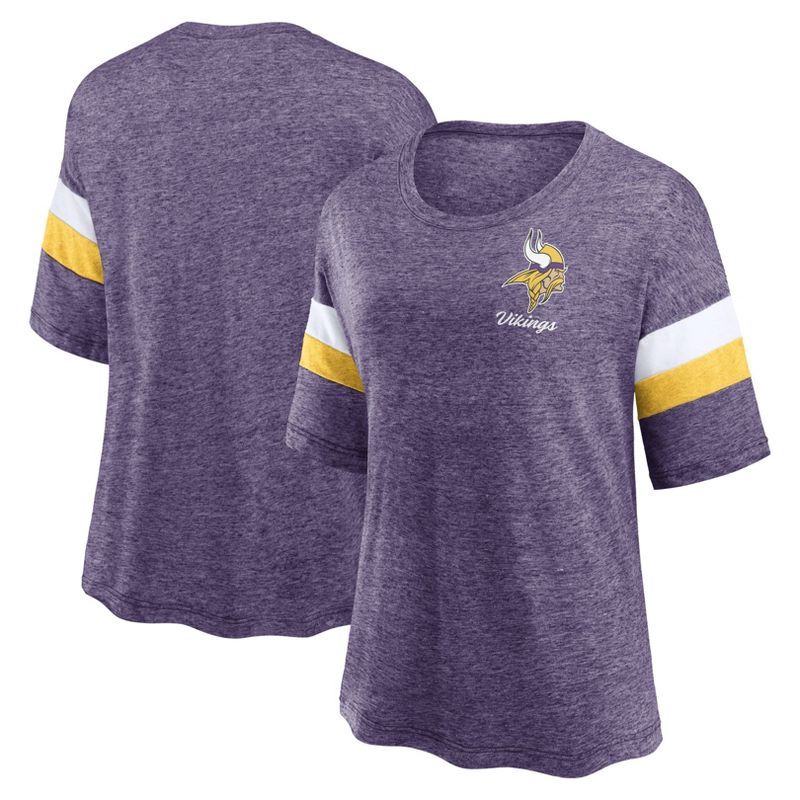 NFL Minnesota Vikings Women&#39;s Weak Side Blitz Marled Left Chest Short Sleeve T-Shirt, 1 of 4