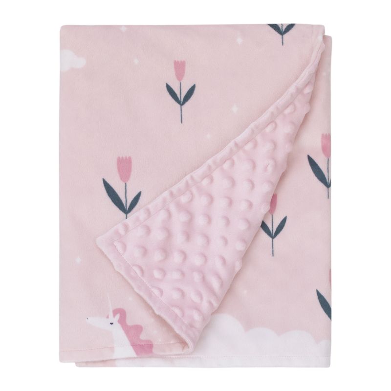 Little Love by NoJo Unicorn Pink, White, and Teal Clouds and Flowers Super Soft Baby Blanket, 1 of 5